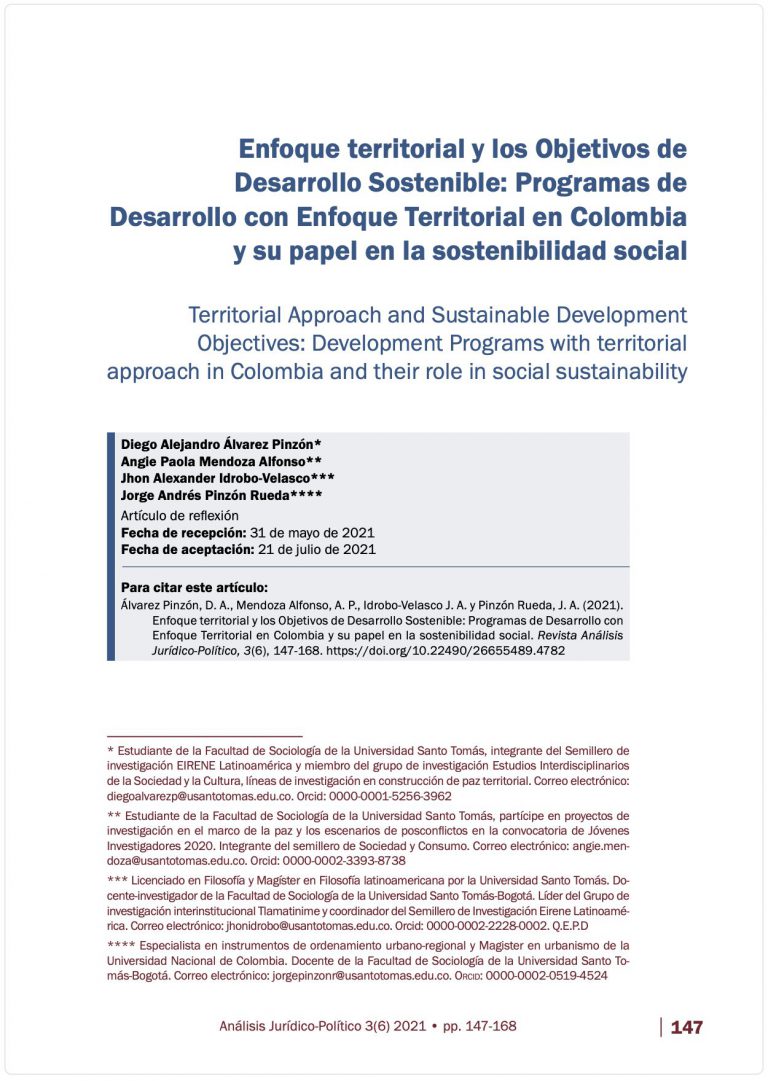 Enfoque territorial y los Objetivos de Desarrollo Sostenible: Programas de Desarrollo con Enfoque Territorial en Colombia y su papel en la sostenibilidad social 