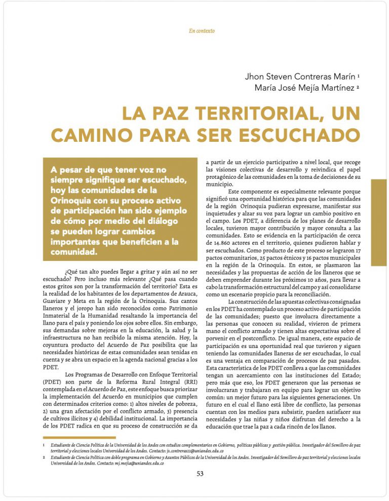 La paz territorial, un camino para ser escuchado