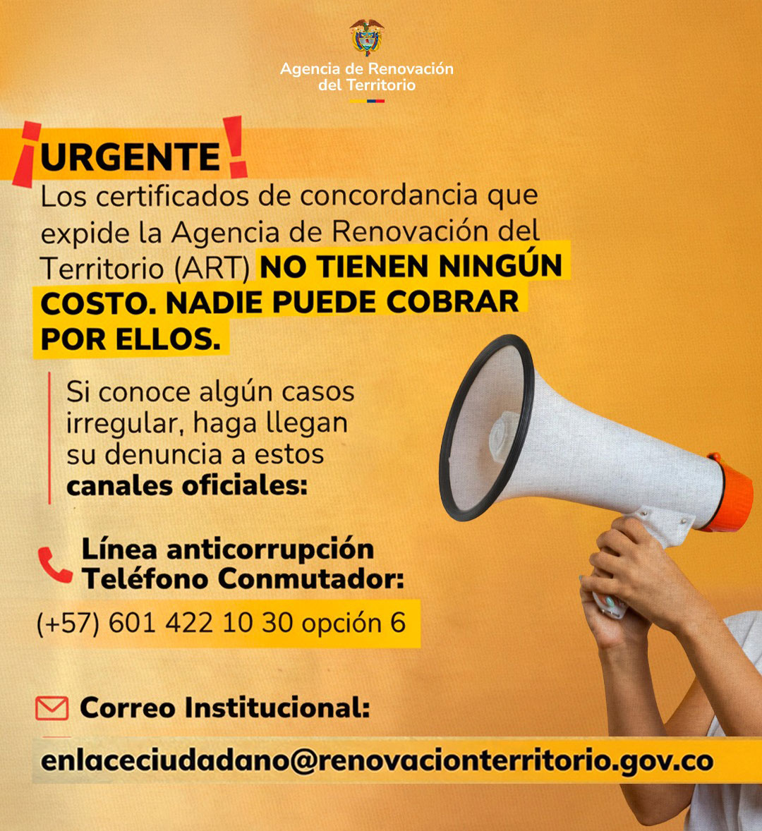 Banner con texto: Los certificados de concordancia no tienen costo.