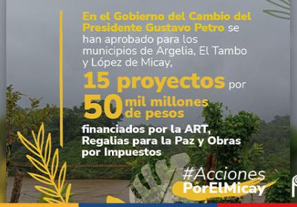 El Gobierno del Cambio impulsa el desarrollo del Micay con la aprobación de 15 proyectos por 50 mil millones de pesos