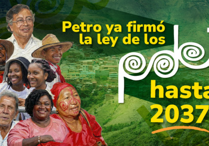 Fotos del presidente Gustavo Petro y de personas beneficiarias de los PDET