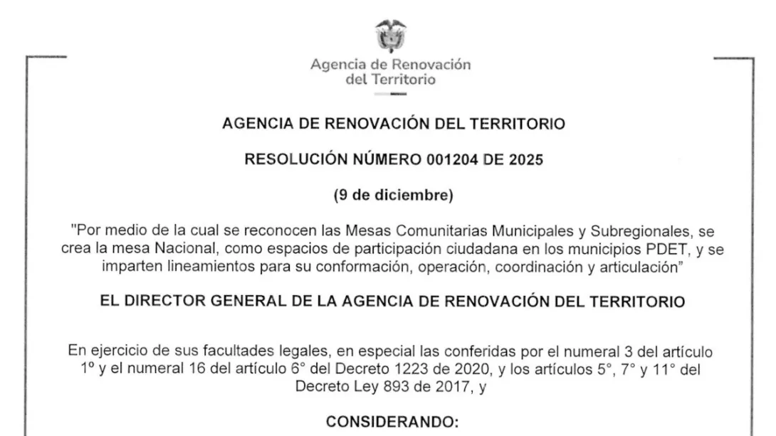 Captura de pantalla de la Resolución 1204 de 2025