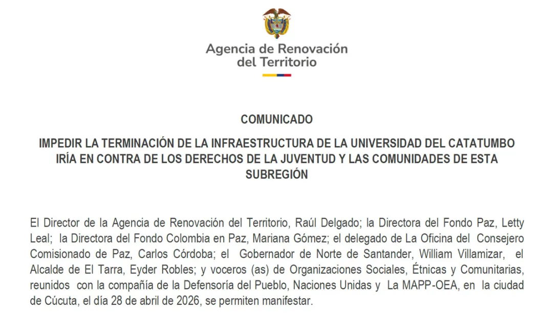 Aviso Universidad del Catatumbo